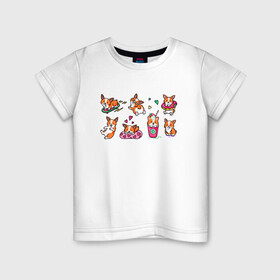 Детская футболка хлопок с принтом Плюшевый корги в Белгороде, 100% хлопок | круглый вырез горловины, полуприлегающий силуэт, длина до линии бедер | dogs | корги | маленькие собаки | пёс | собака | стикеры
