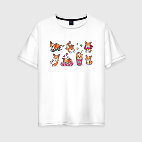 Женская футболка хлопок Oversize с принтом Плюшевый корги в Белгороде, 100% хлопок | свободный крой, круглый ворот, спущенный рукав, длина до линии бедер
 | dogs | корги | маленькие собаки | пёс | собака | стикеры