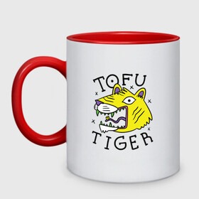 Кружка двухцветная с принтом Tofu Tiger Тигр Сыр Тофу в Белгороде, керамика | объем — 330 мл, диаметр — 80 мм. Цветная ручка и кайма сверху, в некоторых цветах — вся внутренняя часть | Тематика изображения на принте: amur tiger | art | japan | japanese | tattoo | абстрактный принт | абстракция | амурский тигр | арт | детский рисунок | желтый тигр | животные | зубы | клыки | скетч | татуировка | татуировка тигра | тигр ест | тигры