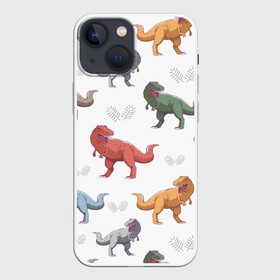 Чехол для iPhone 13 mini с принтом Разноцветные тираннозавры в Белгороде,  |  | art | dino | dinosaur | dinosaurus | pattern | t rex | t rex merch | арт | детский рисунок | динозавр | динозавр мерч | динозаврики | иллюстрация | паттерн | рекс | рисунок динозавра | страшные динозавры | т рекс | тираннозавр