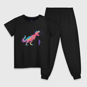 Детская пижама хлопок с принтом Динозавр на поводке в Белгороде, 100% хлопок |  брюки и футболка прямого кроя, без карманов, на брюках мягкая резинка на поясе и по низу штанин
 | art | dino | dinosaur | dinosaurus | neon | roar | t rex | t rex merch | арт | детский рисунок | динозавр мерч | иллюстрация | неон | рекс | рисунок динозавра | рычащий динозавр | страшные динозавры | т рекс | тираннозавр