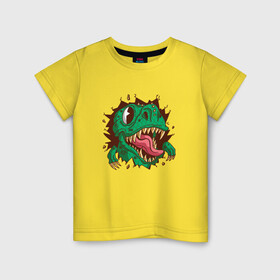 Детская футболка хлопок с принтом Динозаврик внутри 3D эффект в Белгороде, 100% хлопок | круглый вырез горловины, полуприлегающий силуэт, длина до линии бедер | Тематика изображения на принте: 3d effect | alien | art | dino | dinosaur | dinosaurus | roar | t rex | t rex merch | арт | грудолом | детский рисунок | динозавр мерч | иллюстрация | пародия | рекс | рисунок динозавра | страшные динозавры | т рекс | тираннозавр | чужой