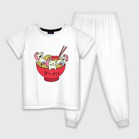 Детская пижама хлопок с принтом Единороги в Рамене Ramen Food в Белгороде, 100% хлопок |  брюки и футболка прямого кроя, без карманов, на брюках мягкая резинка на поясе и по низу штанин
 | anime | japan | japanese | kanji | manga | noodle | noodles | rainbow | soup | unicorn | unicorns | аниме | еда | единорог | иероглифы | кандзи | катакана | лапша | лапша быстрого приготовления | манга | миска рамена | палочки | радуга | рамен