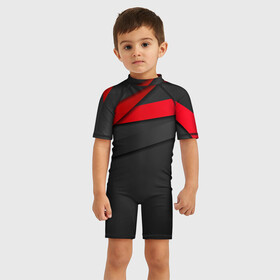 Детский купальный костюм 3D с принтом Красные полосы в Белгороде, Полиэстер 85%, Спандекс 15% | застежка на молнии на спине | abstraction | art | stripes | красно черный | полосы