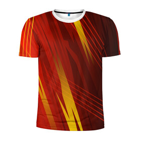 Мужская футболка 3D спортивная с принтом Red sport style в Белгороде, 100% полиэстер с улучшенными характеристиками | приталенный силуэт, круглая горловина, широкие плечи, сужается к линии бедра | 3d | 3д | sport | абстракция | линии | паттерн | соты | спортивный стиль | текстуры