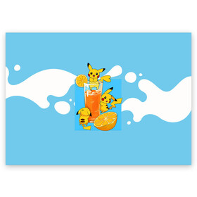Поздравительная открытка с принтом Пикачу в лимонаде в Белгороде, 100% бумага | плотность бумаги 280 г/м2, матовая, на обратной стороне линовка и место для марки
 | Тематика изображения на принте: anime | picachu | pikachu | аниме | милый | пика | пикачу | покебол | покемон