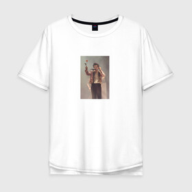 Мужская футболка хлопок Oversize с принтом HARRY STYLES в Белгороде, 100% хлопок | свободный крой, круглый ворот, “спинка” длиннее передней части | Тематика изображения на принте: harry | one direction | rose