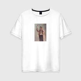 Женская футболка хлопок Oversize с принтом HARRY STYLES в Белгороде, 100% хлопок | свободный крой, круглый ворот, спущенный рукав, длина до линии бедер
 | Тематика изображения на принте: harry | one direction | rose