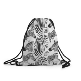 Рюкзак-мешок 3D с принтом Зебра в Белгороде, 100% полиэстер | плотность ткани — 200 г/м2, размер — 35 х 45 см; лямки — толстые шнурки, застежка на шнуровке, без карманов и подкладки | животное | зебра | зоопарк | полосатый | полоски | черно белый