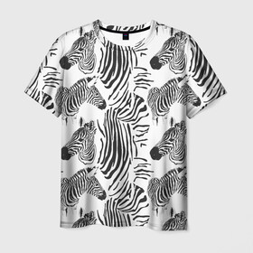 Мужская футболка 3D с принтом Зебра в Белгороде, 100% полиэфир | прямой крой, круглый вырез горловины, длина до линии бедер | Тематика изображения на принте: животное | зебра | зоопарк | полосатый | полоски | черно белый