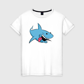 Женская футболка хлопок с принтом Акуленок в Белгороде, 100% хлопок | прямой крой, круглый вырез горловины, длина до линии бедер, слегка спущенное плечо | maneater | акулы | иллюстрация | мег
