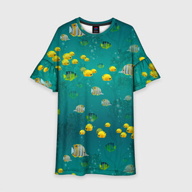 Детское платье 3D с принтом Подводный мир Рыбки в Белгороде, 100% полиэстер | прямой силуэт, чуть расширенный к низу. Круглая горловина, на рукавах — воланы | fish | морские | морские рыбы | подводный мир | рыба | рыбки | рыбы