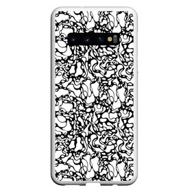 Чехол для Samsung Galaxy S10 с принтом Абстрактная жидкость в Белгороде, Силикон | Область печати: задняя сторона чехла, без боковых панелей | Тематика изображения на принте: абстрактный | вода | геометрический | геометрия | дырки | жидкость | нейрографика | петли | плазма | пузыри | пятна | черно белый