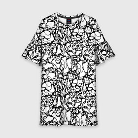 Детское платье 3D с принтом Абстрактная жидкость в Белгороде, 100% полиэстер | прямой силуэт, чуть расширенный к низу. Круглая горловина, на рукавах — воланы | абстрактный | вода | геометрический | геометрия | дырки | жидкость | нейрографика | петли | плазма | пузыри | пятна | черно белый