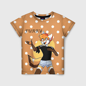 Детская футболка 3D с принтом Furry fox guy в Белгороде, 100% гипоаллергенный полиэфир | прямой крой, круглый вырез горловины, длина до линии бедер, чуть спущенное плечо, ткань немного тянется | animal | anthro | covered in fur | fox | furry | fursuit | лис | покрытый мехом | фурри