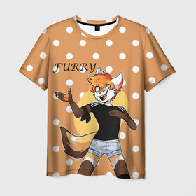Мужская футболка 3D с принтом Furry fox guy в Белгороде, 100% полиэфир | прямой крой, круглый вырез горловины, длина до линии бедер | animal | anthro | covered in fur | fox | furry | fursuit | лис | покрытый мехом | фурри