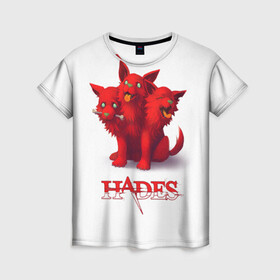 Женская футболка 3D с принтом Hades wolf в Белгороде, 100% полиэфир ( синтетическое хлопкоподобное полотно) | прямой крой, круглый вырез горловины, длина до линии бедер | hades | puppy | red | roguelike | three headed | wolf | бесконечные круги ада | волк | компьютерная игра | красный | трехглавый | щенок