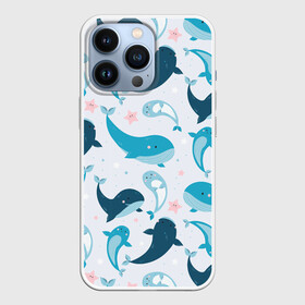 Чехол для iPhone 13 Pro с принтом Киты и тюлени в Белгороде,  |  | Тематика изображения на принте: whale | белый кит | кит | киты | корабли | кораблики | маяк | морские | паттерн | синий кит | чайки