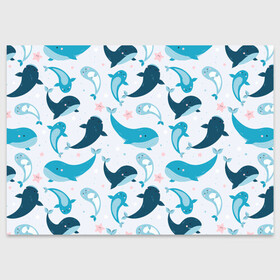 Поздравительная открытка с принтом Киты и тюлени в Белгороде, 100% бумага | плотность бумаги 280 г/м2, матовая, на обратной стороне линовка и место для марки
 | whale | белый кит | кит | киты | корабли | кораблики | маяк | морские | паттерн | синий кит | чайки