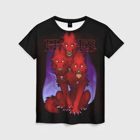 Женская футболка 3D с принтом Hades wolf в Белгороде, 100% полиэфир ( синтетическое хлопкоподобное полотно) | прямой крой, круглый вырез горловины, длина до линии бедер | hades | roguelike | бесконечные круги ада | волк | компьютерная игра | красный | трехглавый