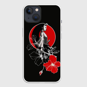 Чехол для iPhone 13 с принтом Девушка кошка самурай в Белгороде,  |  | catgirl | алые цветы | аниме | бакэнэко | девушка кошка | кошачьи уши | маска | нэко | онна бугэйся | самурай | цветы | япония