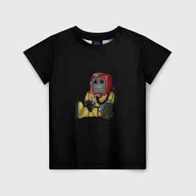 Детская футболка 3D с принтом Smiley Hazmat Rust в Белгороде, 100% гипоаллергенный полиэфир | прямой крой, круглый вырез горловины, длина до линии бедер, чуть спущенное плечо, ткань немного тянется | adventure | fun | hazmat | rust | videogame | игра | костюм | позитив | раст | химзащита | химкостюм