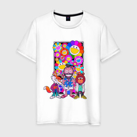 Мужская футболка хлопок с принтом Радужный мир в Белгороде, 100% хлопок | прямой крой, круглый вырез горловины, длина до линии бедер, слегка спущенное плечо. | kaney | лис | медведь | отдых | радужный мир | такаси мураками