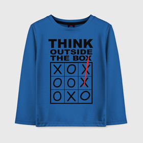 Детский лонгслив хлопок с принтом THINK OUTSIDE THE BOX в Белгороде, 100% хлопок | круглый вырез горловины, полуприлегающий силуэт, длина до линии бедер | box | braine | imagine | outside | text | think | word | воображение | думай | комфорт | крестики | надписи | настроение | нолики | текст