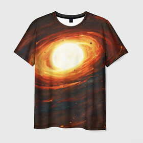 Мужская футболка 3D с принтом ГАЛАКТИКА КОСМОС СОЛНЦЕ в Белгороде, 100% полиэфир | прямой крой, круглый вырез горловины, длина до линии бедер | space | галактика | звезды | космос | метеориты | огонь | планеты | солнечная система. | солнце