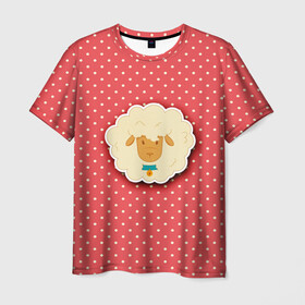 Мужская футболка 3D с принтом Овечка в Белгороде, 100% полиэфир | прямой крой, круглый вырез горловины, длина до линии бедер | арт | белая | белое животное | белый горох | горох | овечка | овца | пушистая | пушистик | рисунок | рисунок горошек