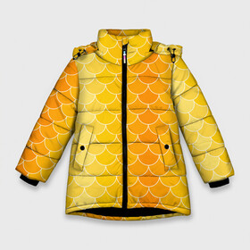 Зимняя куртка для девочек 3D с принтом Желтая чешуя в Белгороде, ткань верха — 100% полиэстер; подклад — 100% полиэстер, утеплитель — 100% полиэстер. | длина ниже бедра, удлиненная спинка, воротник стойка и отстегивающийся капюшон. Есть боковые карманы с листочкой на кнопках, утяжки по низу изделия и внутренний карман на молнии. 

Предусмотрены светоотражающий принт на спинке, радужный светоотражающий элемент на пуллере молнии и на резинке для утяжки. | Тематика изображения на принте: fish | water | вода | желтая | море | морское | рыба | рыбка | чешуя