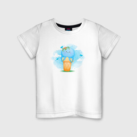Детская футболка хлопок с принтом Осьминог в стаканчике в Белгороде, 100% хлопок | круглый вырез горловины, полуприлегающий силуэт, длина до линии бедер | cute | octopus | милый | морское | осьминог | осьминожка | паттерн | тентакли | щупальца