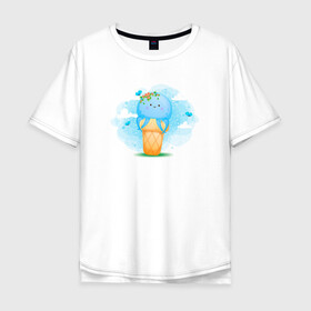 Мужская футболка хлопок Oversize с принтом Осьминог в стаканчике в Белгороде, 100% хлопок | свободный крой, круглый ворот, “спинка” длиннее передней части | cute | octopus | милый | морское | осьминог | осьминожка | паттерн | тентакли | щупальца