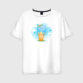 Женская футболка хлопок Oversize с принтом Осьминог в стаканчике в Белгороде, 100% хлопок | свободный крой, круглый ворот, спущенный рукав, длина до линии бедер
 | cute | octopus | милый | морское | осьминог | осьминожка | паттерн | тентакли | щупальца