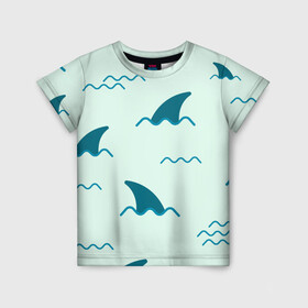Детская футболка 3D с принтом Плавники акул в Белгороде, 100% гипоаллергенный полиэфир | прямой крой, круглый вырез горловины, длина до линии бедер, чуть спущенное плечо, ткань немного тянется | shark | акула | акулы | жители | море | морские | океан | плавники | рыба