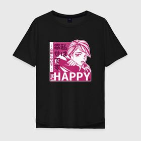 Мужская футболка хлопок Oversize с принтом Happy Sad Anime Girl Kanji в Белгороде, 100% хлопок | свободный крой, круглый ворот, “спинка” длиннее передней части | Тематика изображения на принте: anime | chibi | cute | girls | happiness | im happy | japan | japanese | kawaii | manga | waifu | анимешник | анимешница | грусть | девочки | девушки | иероглифы | кандзи | лица | манга | настроение | рисунок в стиле аниме | счастье | типичная 