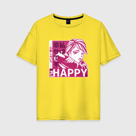 Женская футболка хлопок Oversize с принтом Happy Sad Anime Girl Kanji в Белгороде, 100% хлопок | свободный крой, круглый ворот, спущенный рукав, длина до линии бедер
 | anime | chibi | cute | girls | happiness | im happy | japan | japanese | kawaii | manga | waifu | анимешник | анимешница | грусть | девочки | девушки | иероглифы | кандзи | лица | манга | настроение | рисунок в стиле аниме | счастье | типичная 