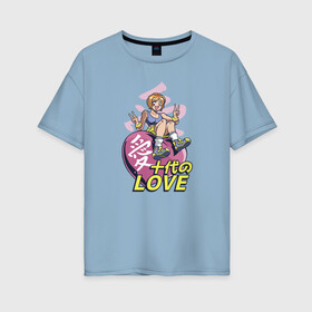 Женская футболка хлопок Oversize с принтом Kawaii Heart Anime Love в Белгороде, 100% хлопок | свободный крой, круглый ворот, спущенный рукав, длина до линии бедер
 | anime | chibi | in love | japan | japanese | kanji | kawaii | manga | mood | waifu | анимешник | анимешница | влюблена | влюблённость | кандзи | любовь | манга | настроение | рисунок в стиле аниме | розовое сердце | сердце