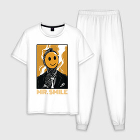 Мужская пижама хлопок с принтом MR.Smile в Белгороде, 100% хлопок | брюки и футболка прямого кроя, без карманов, на брюках мягкая резинка на поясе и по низу штанин
 | арт | графика | мультяшки | робот | смайлы