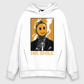 Мужское худи Oversize хлопок с принтом MR.Smile в Белгороде, френч-терри — 70% хлопок, 30% полиэстер. Мягкий теплый начес внутри —100% хлопок | боковые карманы, эластичные манжеты и нижняя кромка, капюшон на магнитной кнопке | арт | графика | мультяшки | робот | смайлы