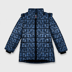 Зимняя куртка для девочек 3D с принтом Текстура аллигатора (Синяя) в Белгороде, ткань верха — 100% полиэстер; подклад — 100% полиэстер, утеплитель — 100% полиэстер. | длина ниже бедра, удлиненная спинка, воротник стойка и отстегивающийся капюшон. Есть боковые карманы с листочкой на кнопках, утяжки по низу изделия и внутренний карман на молнии. 

Предусмотрены светоотражающий принт на спинке, радужный светоотражающий элемент на пуллере молнии и на резинке для утяжки. | аллигатор | кожа | крокодил | чешуя