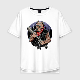 Мужская футболка хлопок Oversize с принтом Вышибала в Белгороде, 100% хлопок | свободный крой, круглый ворот, “спинка” длиннее передней части | арт | бульдог | вышибала | графика | животные | звери | рокер | собака | тату