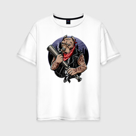 Женская футболка хлопок Oversize с принтом Вышибала в Белгороде, 100% хлопок | свободный крой, круглый ворот, спущенный рукав, длина до линии бедер
 | арт | бульдог | вышибала | графика | животные | звери | рокер | собака | тату