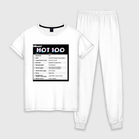 Женская пижама хлопок с принтом BTS DYNAMITE BILLBOARD HOT-100 в Белгороде, 100% хлопок | брюки и футболка прямого кроя, без карманов, на брюках мягкая резинка на поясе и по низу штанин | Тематика изображения на принте: bbma | bts | dynamite | j hope | jimin | jin | jk | rm | suga | v | чарт топ