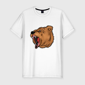 Мужская футболка хлопок Slim с принтом Медведь в Белгороде, 92% хлопок, 8% лайкра | приталенный силуэт, круглый вырез ворота, длина до линии бедра, короткий рукав | бурый | животное | зверь | медведь | рык | свирепый
