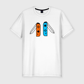 Мужская футболка хлопок Slim с принтом NINTENDO SWITCH в Белгороде, 92% хлопок, 8% лайкра | приталенный силуэт, круглый вырез ворота, длина до линии бедра, короткий рукав | nintendo | switch | заточка | игры | консоль | нинтендо | приставка | свитч