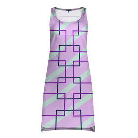 Платье-майка 3D с принтом графический клетка полоска в Белгороде, 100% полиэстер | полуприлегающий силуэт, широкие бретели, круглый вырез горловины, удлиненный подол сзади. | геометрический принт | графический | графический принт | квадраты | клетка | лавандовый | мятный | полоска