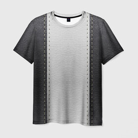 Мужская футболка 3D с принтом Черно белая кожа в Белгороде, 100% полиэфир | прямой крой, круглый вырез горловины, длина до линии бедер | leather | кожа | полосы | пэчворк | черно белый