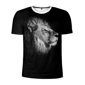 Мужская футболка 3D спортивная с принтом Царь Зверей в Белгороде, 100% полиэстер с улучшенными характеристиками | приталенный силуэт, круглая горловина, широкие плечи, сужается к линии бедра | animal | lion | лев | профиль | черно белый