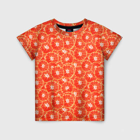 Детская футболка 3D с принтом Красный Апельсин в Белгороде, 100% гипоаллергенный полиэфир | прямой крой, круглый вырез горловины, длина до линии бедер, чуть спущенное плечо, ткань немного тянется | Тематика изображения на принте: orange | red | апельсин | красный | цитрусы